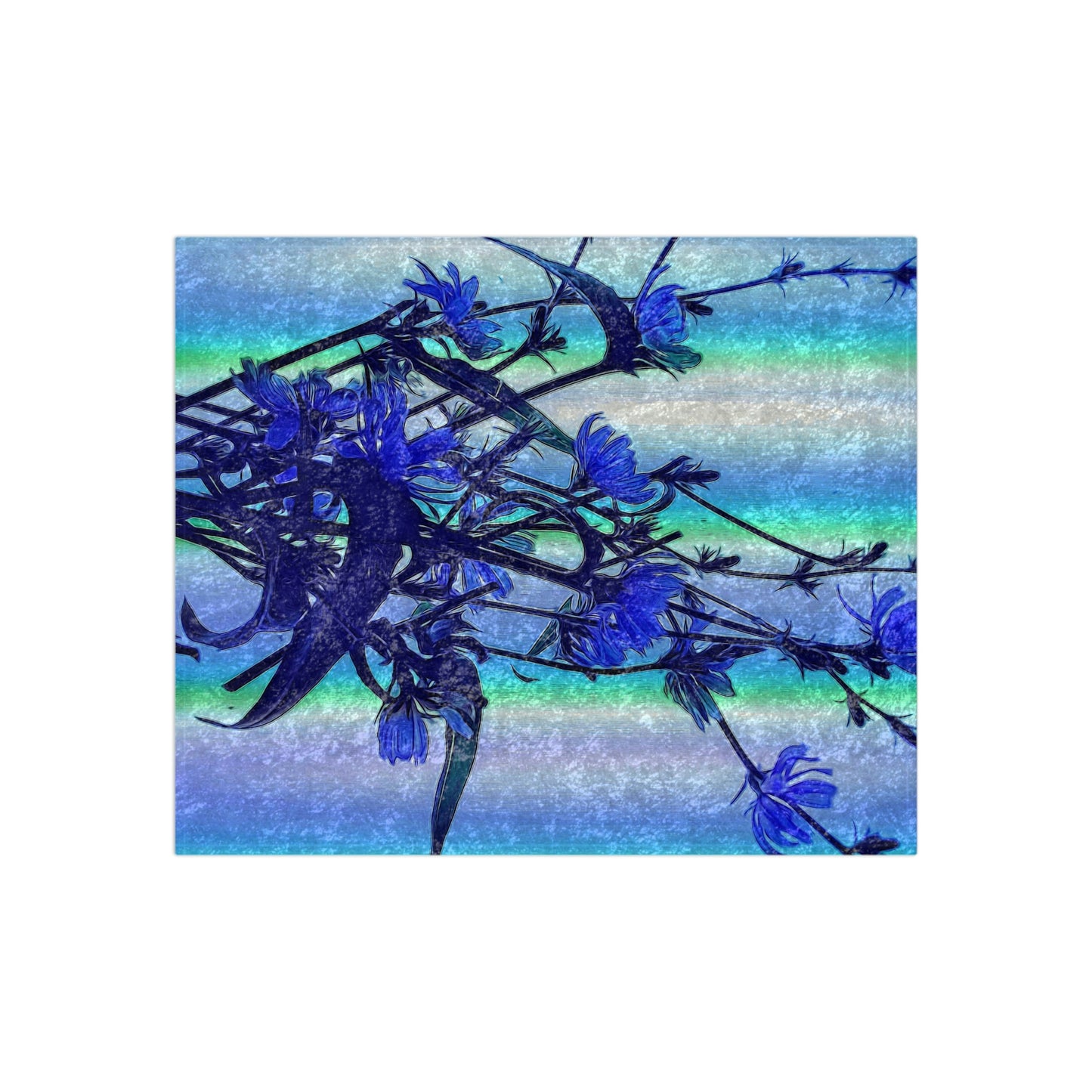 Blue Wildflowers on Backlight Crushed Velvet Blanket