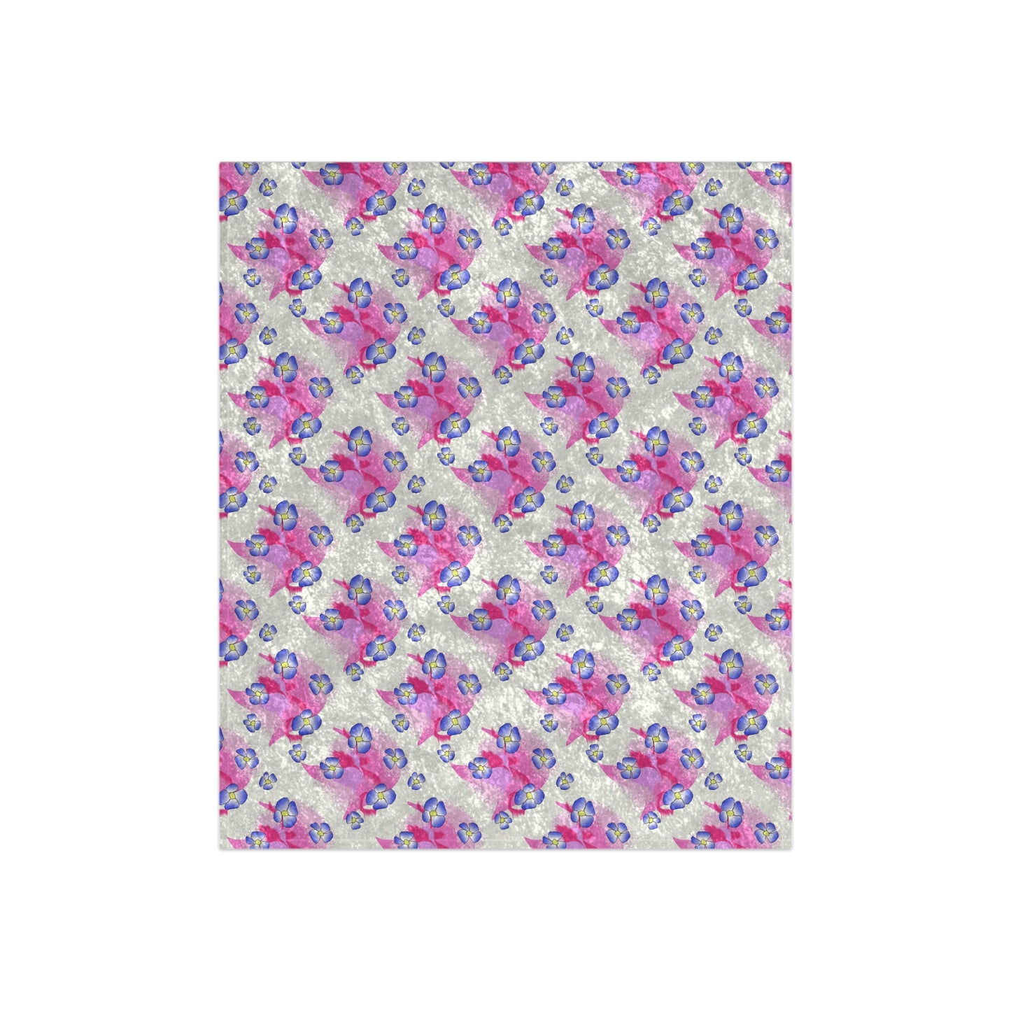 Blue Flowers On Pink Crushed Velvet Blanket