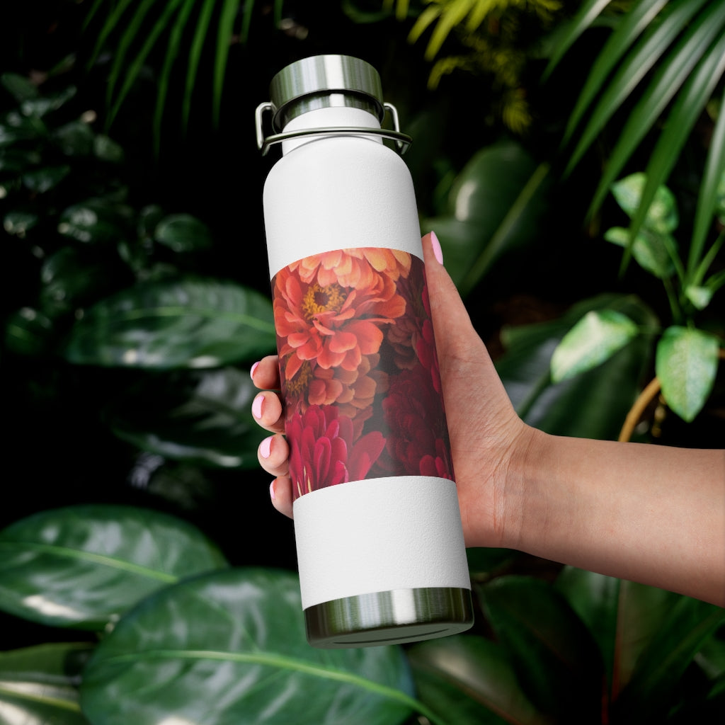 Peach and Pink Zinnias 22oz Vacuum Insulated Bottle