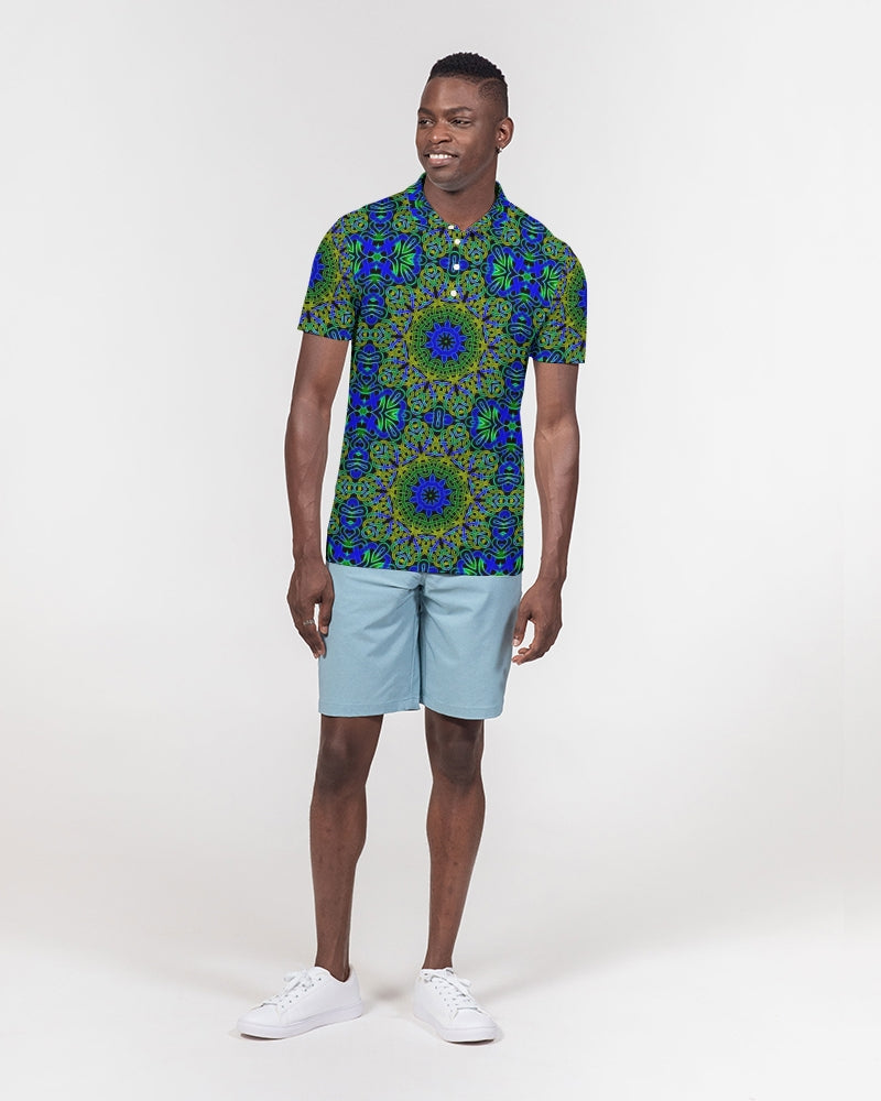 Blue Green Celtic Kaleidoscope Men's Slim Fit Short Sleeve Polo
