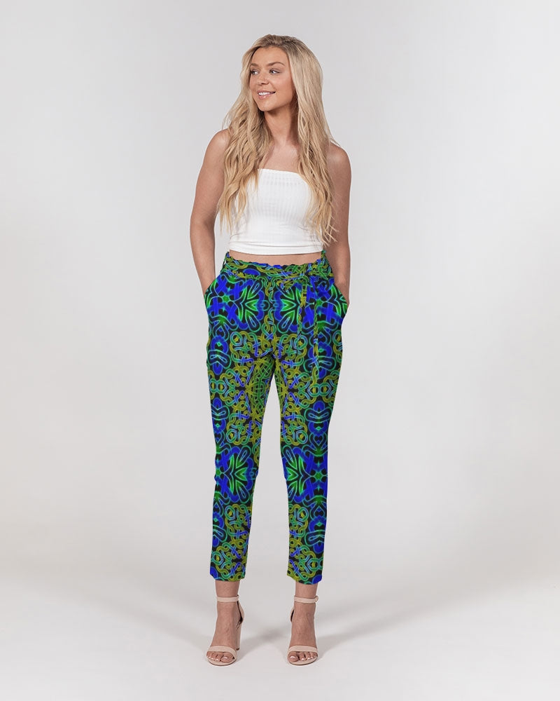 Blue Green Celtic Kaleidoscope Women's Belted Tapered Pants