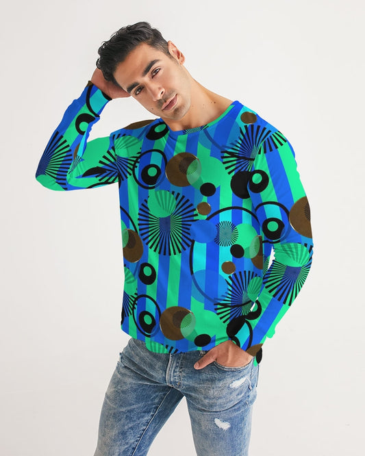 Blue Green Stripes and Dots Men's Long Sleeve Tee