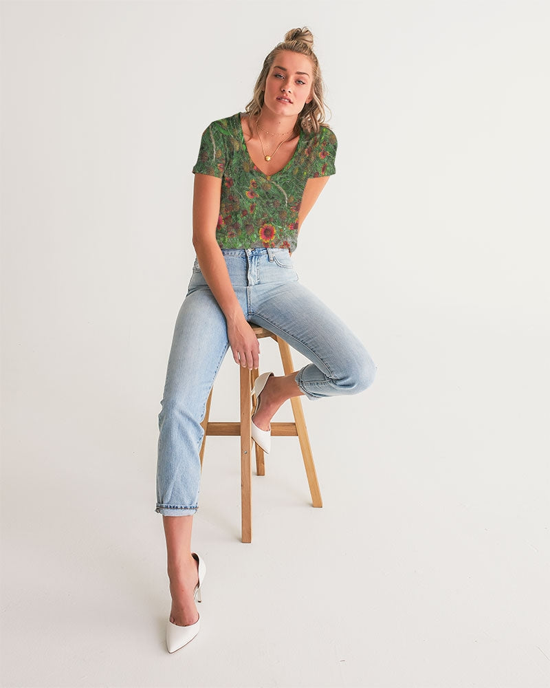 Orange Flower Garden Women's V-Neck Tee