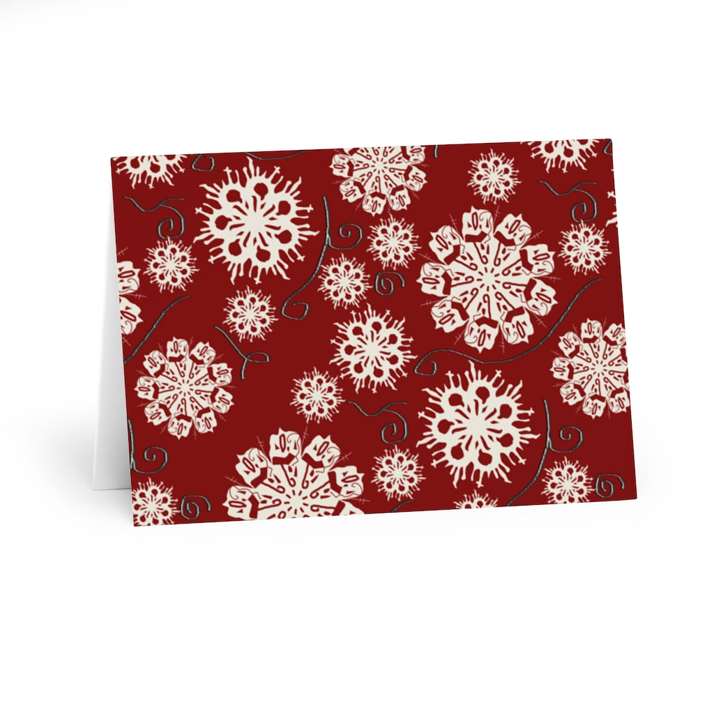 Snowflakes On Red Greeting Cards (5 Pack)