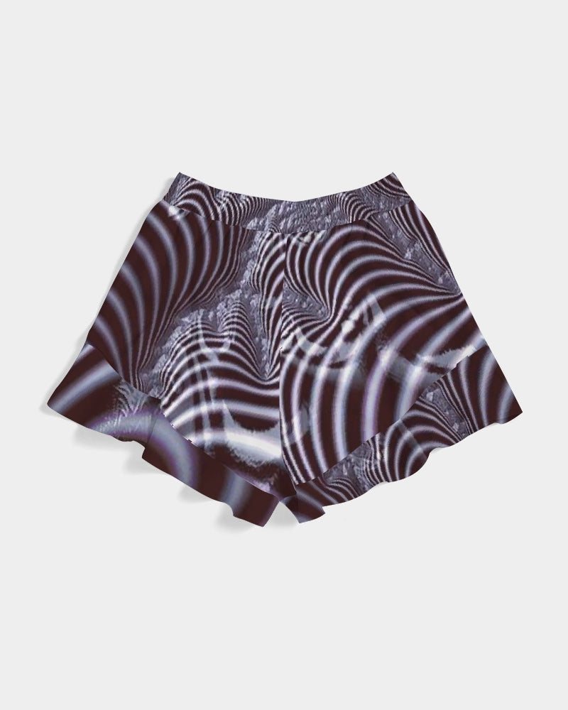 Black and White Spiral Fractal Women's Ruffle Shorts