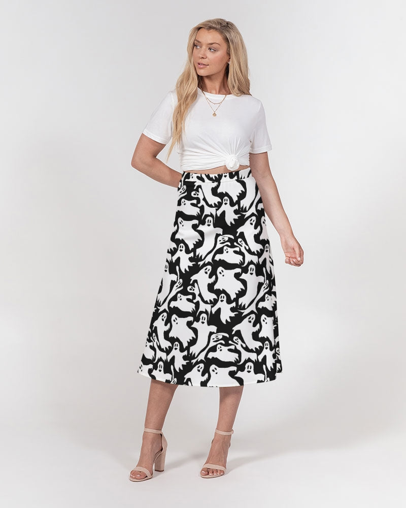 Ghosts Pattern Women's A-Line Midi Skirt
