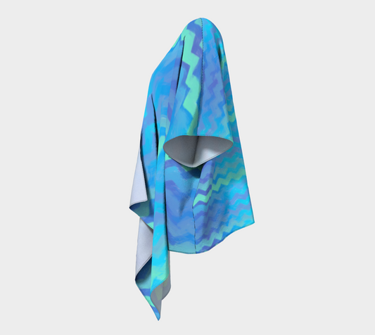 Blue Green Mermaid Stripes Draped Kimono