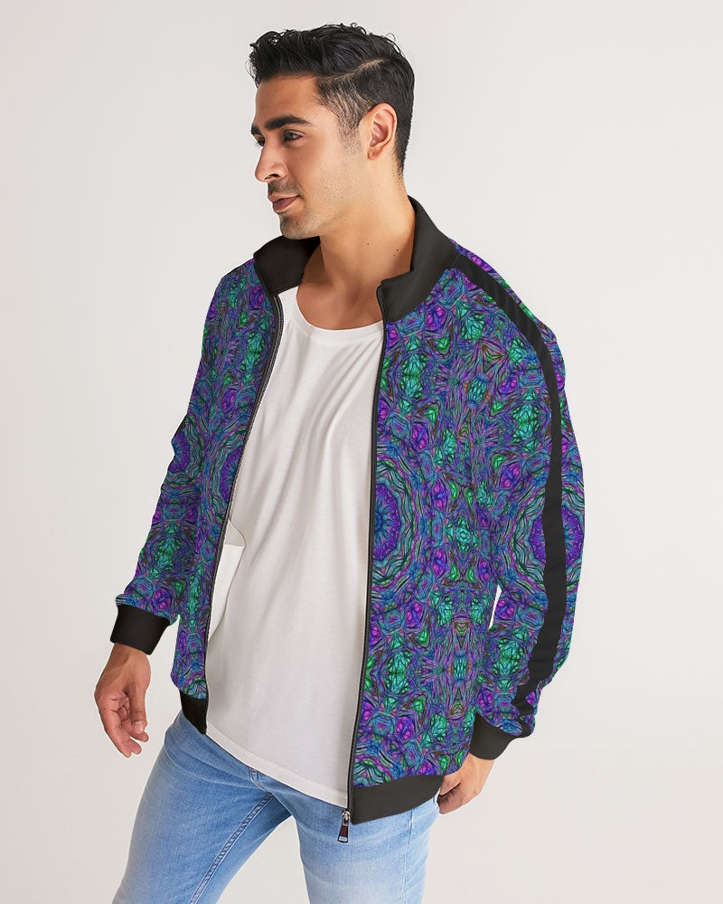 Blue Green Purple Kaleidoscope Men's Stripe-Sleeve Track Jacket