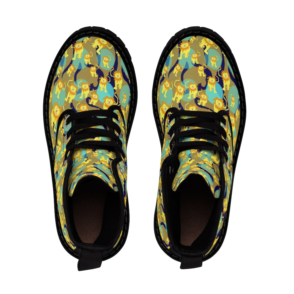 Lion Pattern Women's Canvas Boots