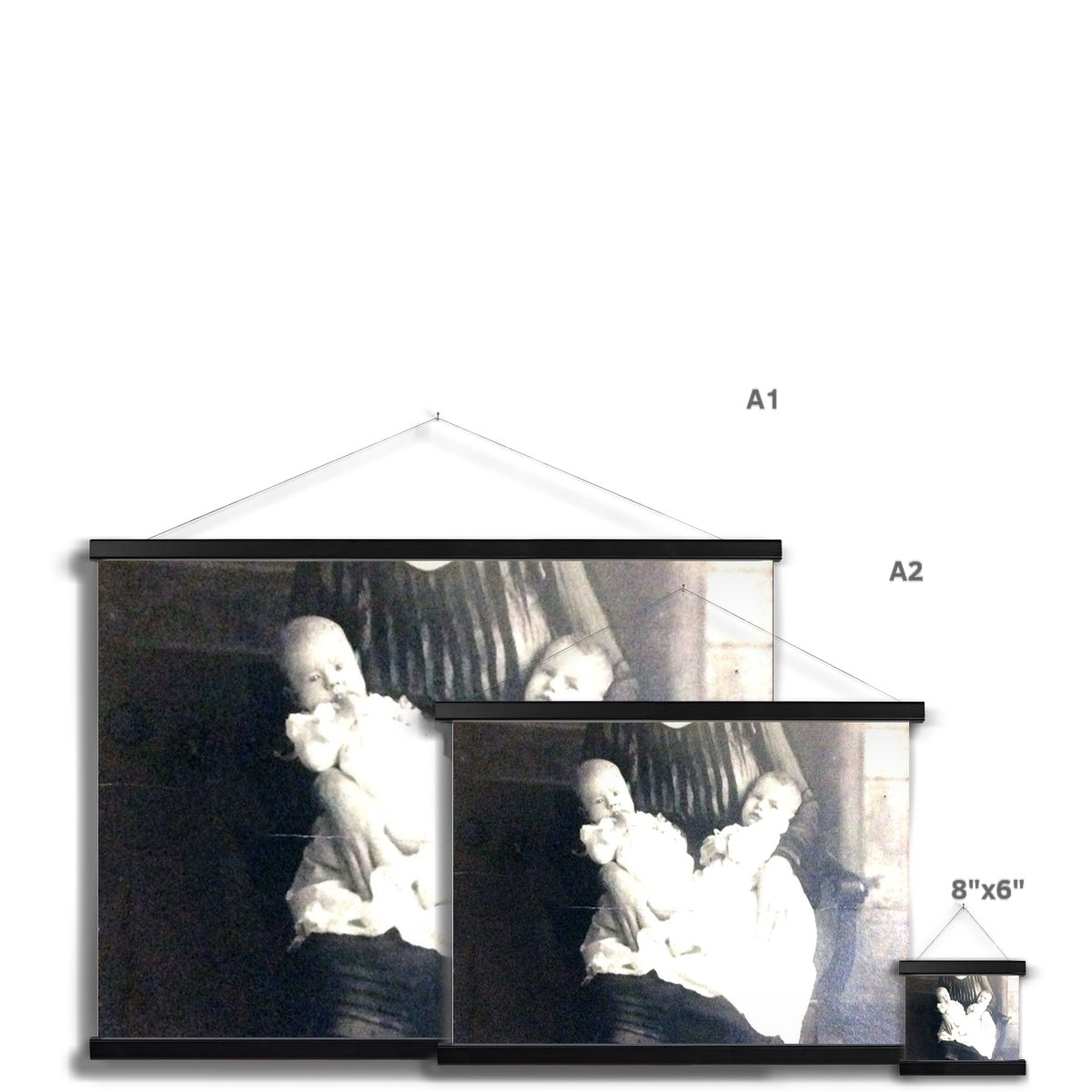 Early 1900s Mother and Twins Fine Art Print with Hanger