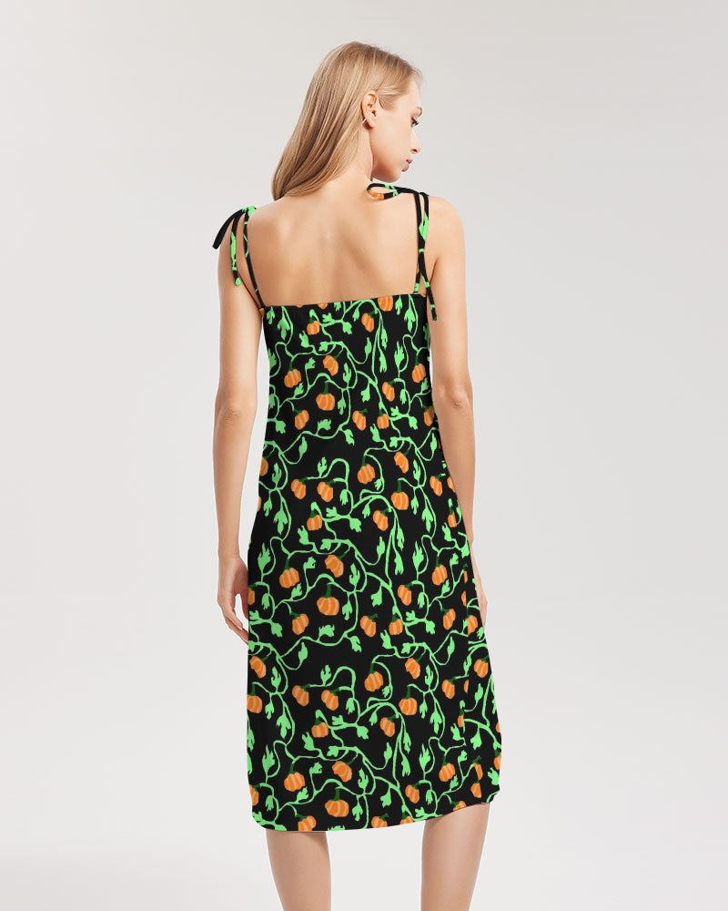 Pumpkin and Vines Patttern Women's Tie Strap Split Dress