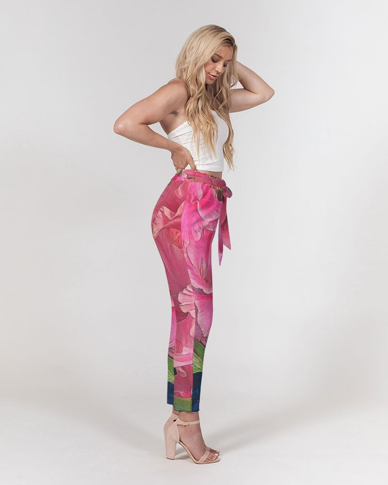 Pink Gladiolas Women's Belted Tapered Pants