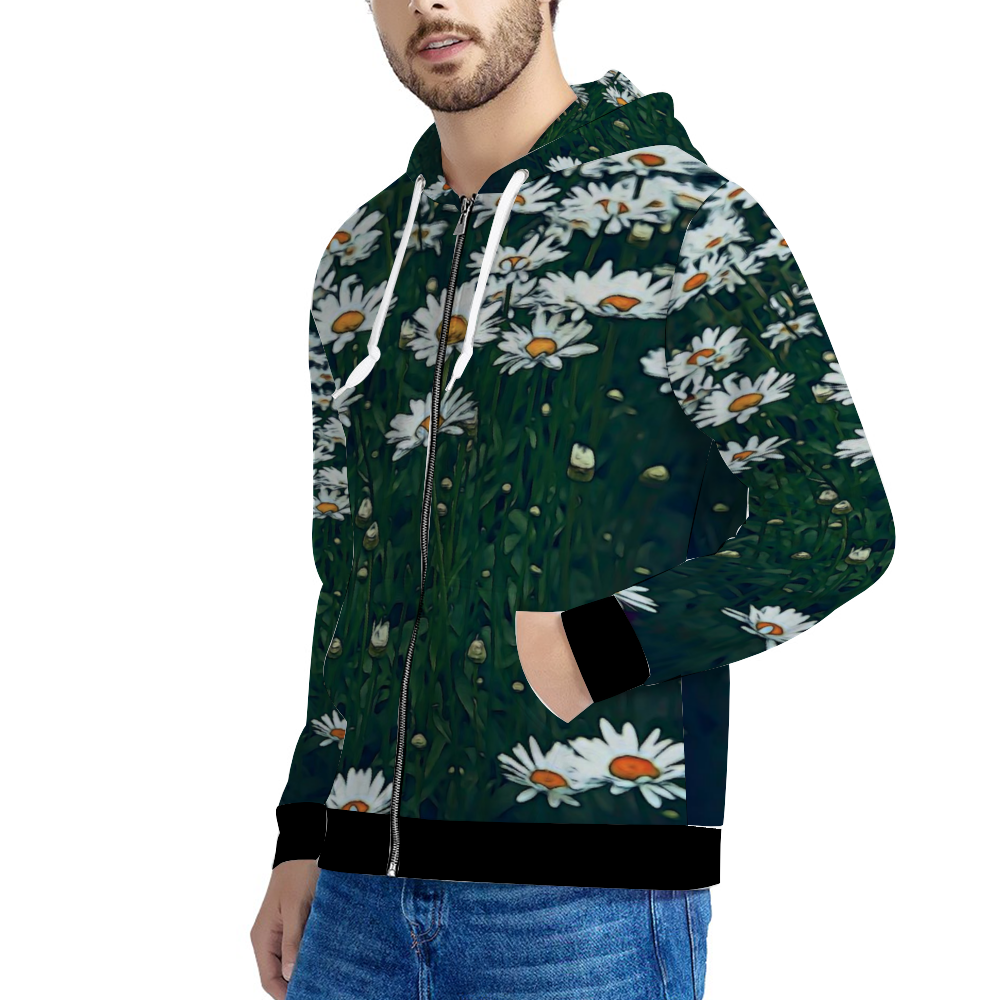 White Daisy Field Hooded Sweatshirt All Over Print Jackets with Plush