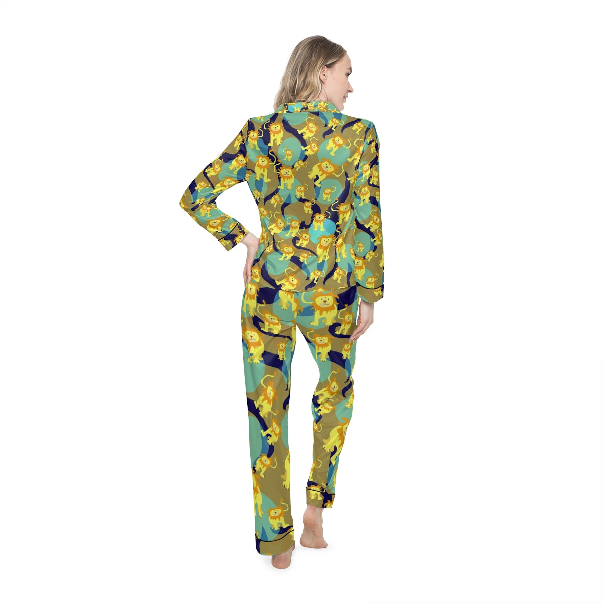 Lion Pattern Women's Satin Pajamas (AOP)