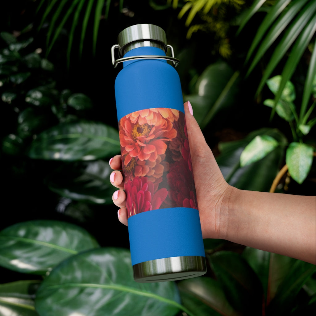 Peach and Pink Zinnias 22oz Vacuum Insulated Bottle