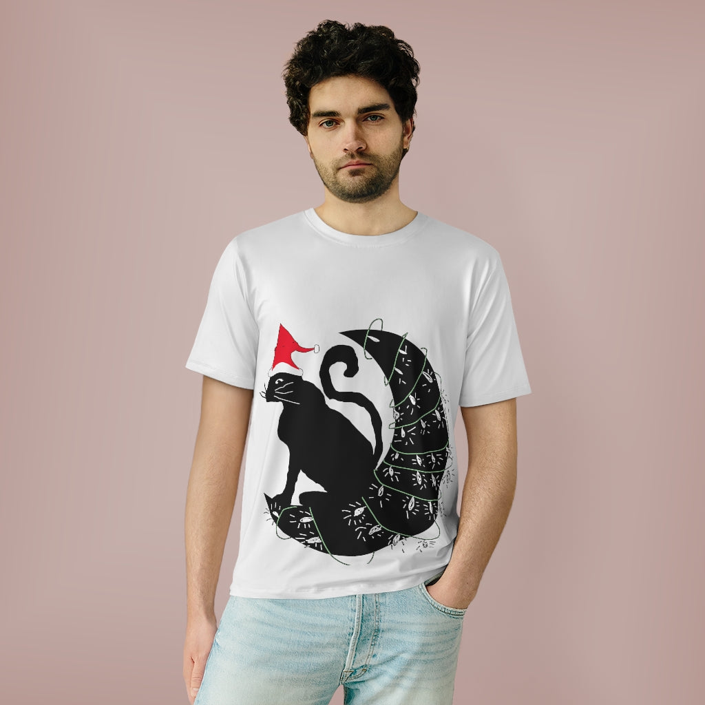 Christmas Cat on The Moon Unisex AOP Cut & Sew T-Shirt