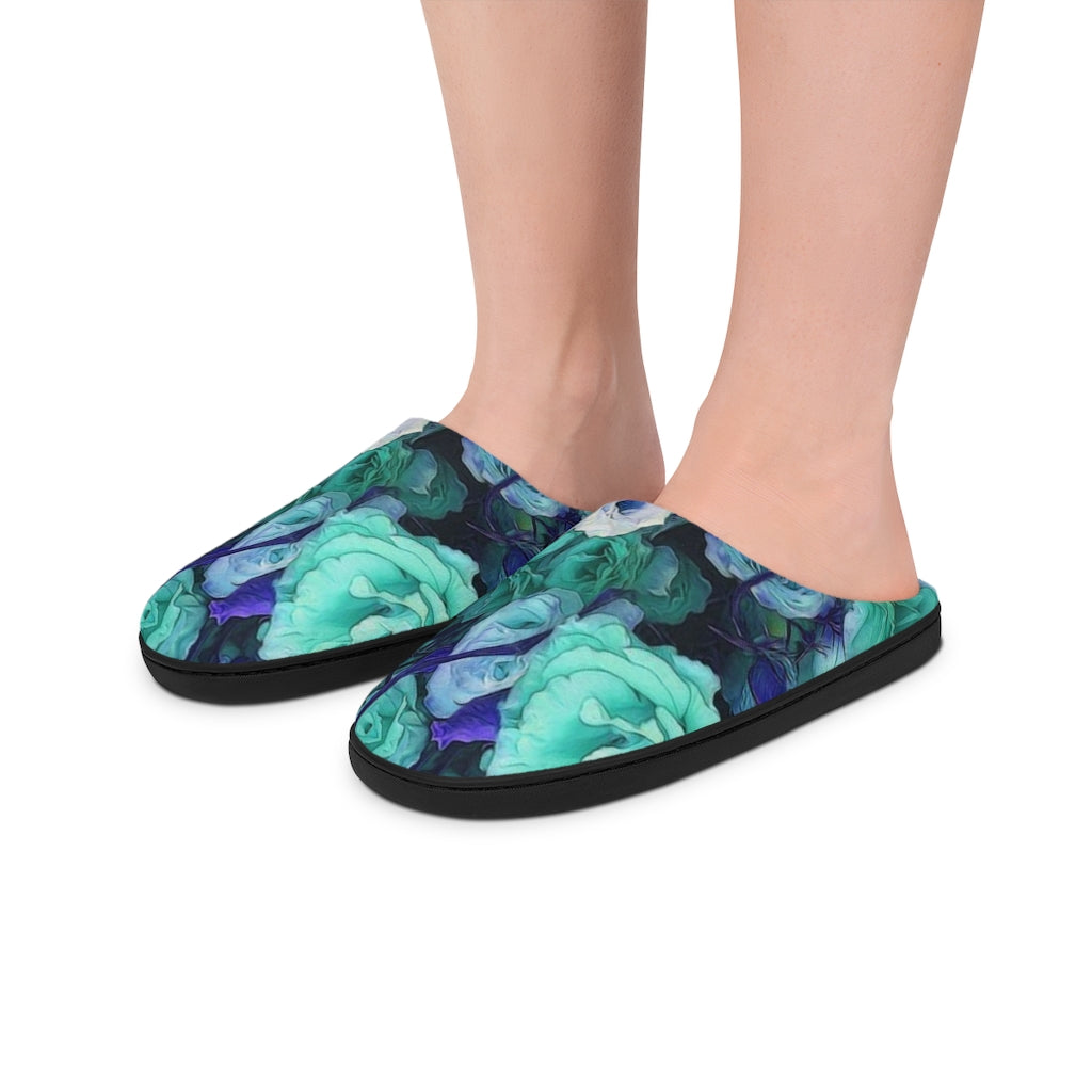 Aqua Flower Kaleidoscope Indoor Slippers