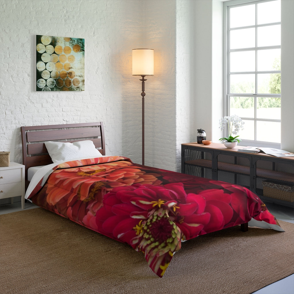 Peach and Pink Zinnias Comforter