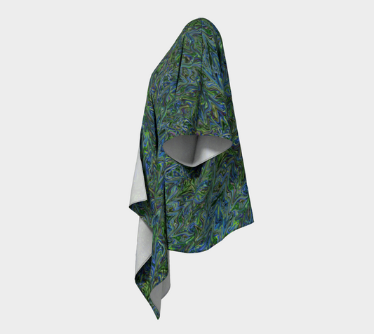 Blue Green Liquid Swirl Draped Kimono