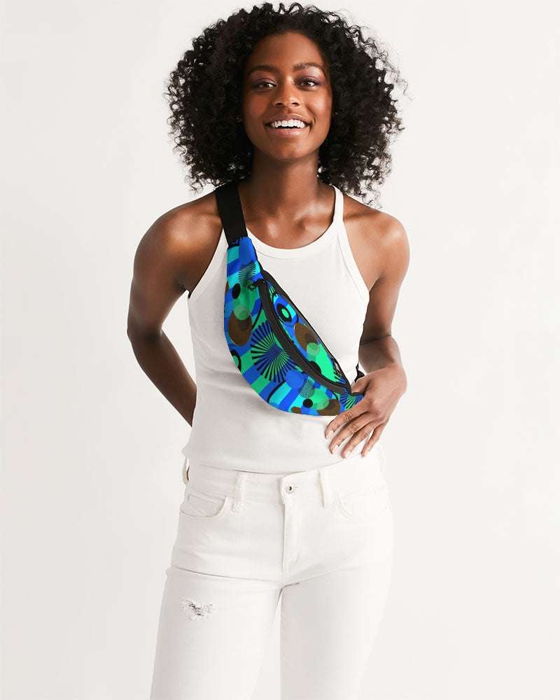 Blue Green Stripes and Dots Crossbody Sling Bag