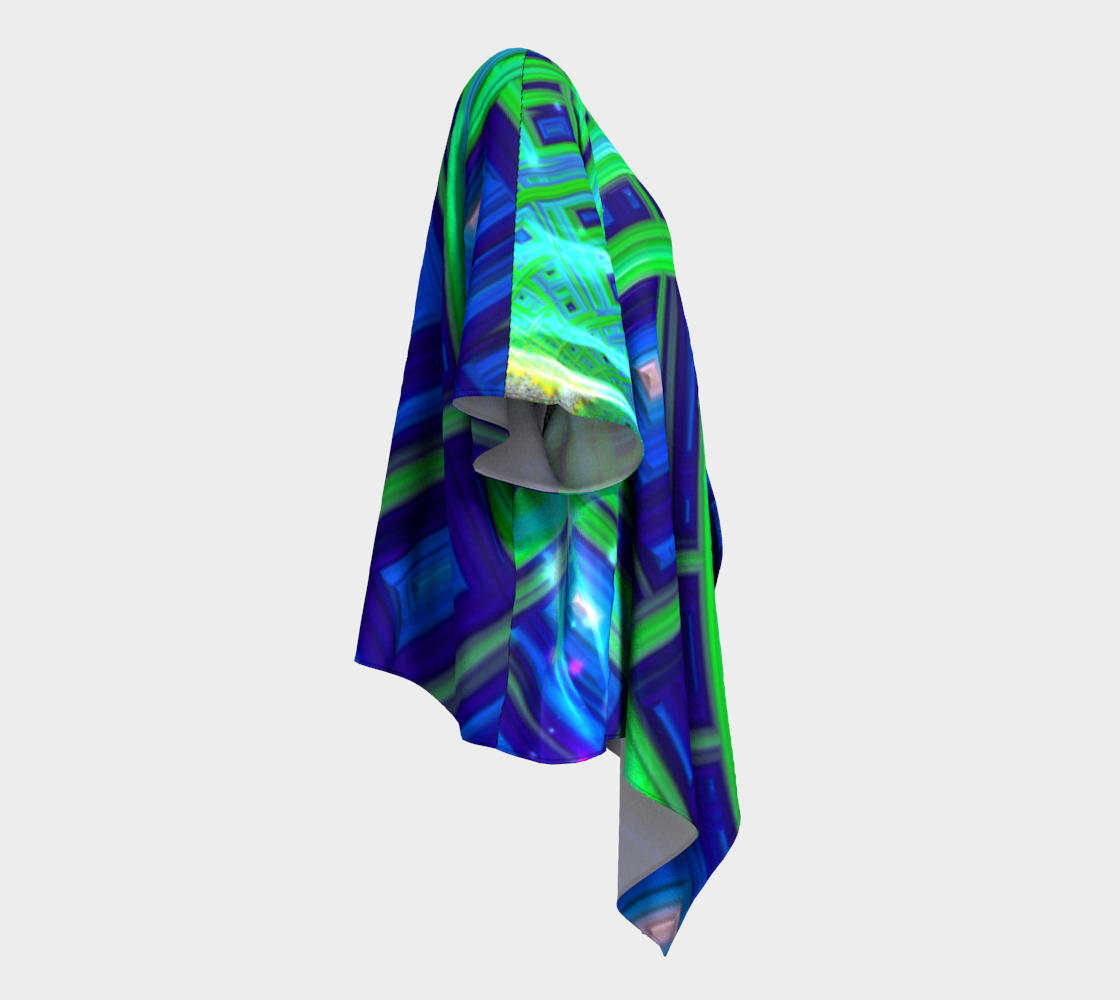 Green Blue Square Fractal Draped Kimono
