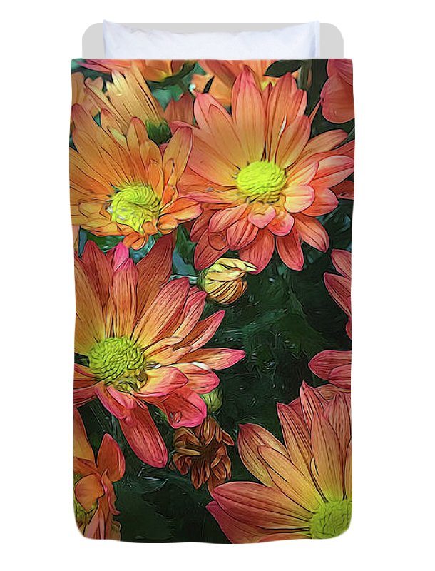 Cream and Pink Fall Flowers - Duvet Cover