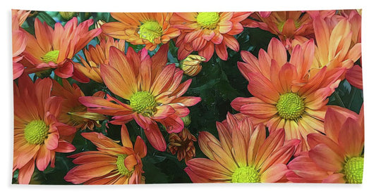 Cream and Pink Fall Flowers - Beach Towel