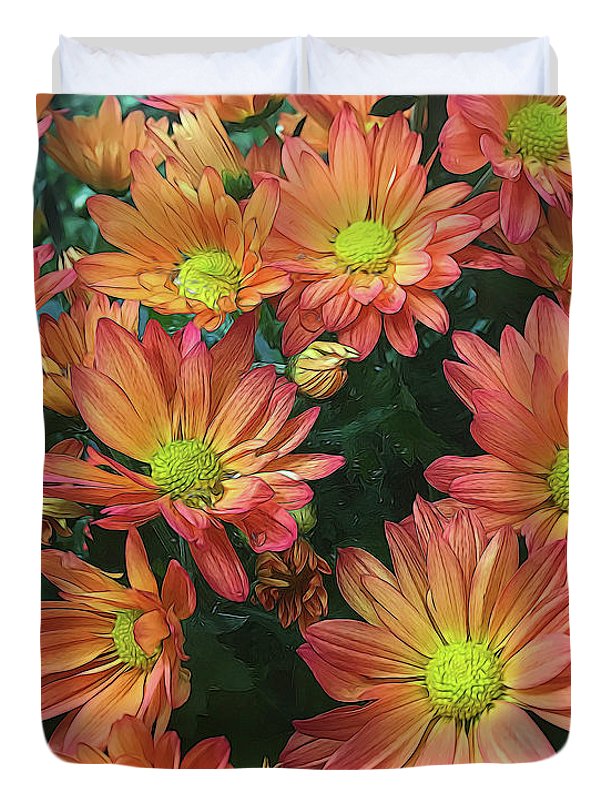Cream and Pink Fall Flowers - Duvet Cover