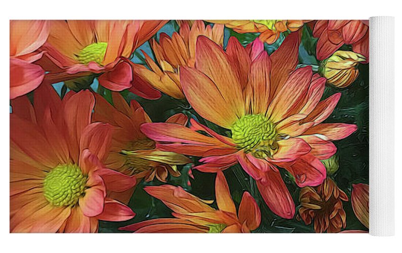 Cream and Pink Fall Flowers - Yoga Mat