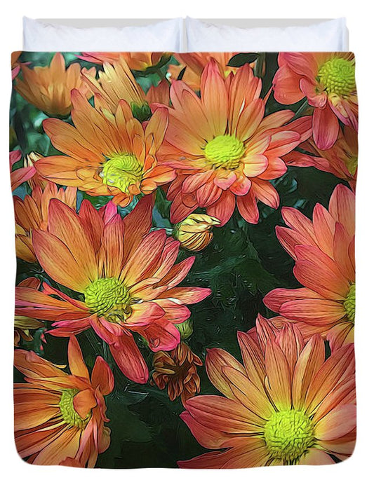 Cream and Pink Fall Flowers - Duvet Cover