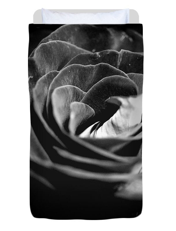 Large Black and White Rose - Duvet Cover