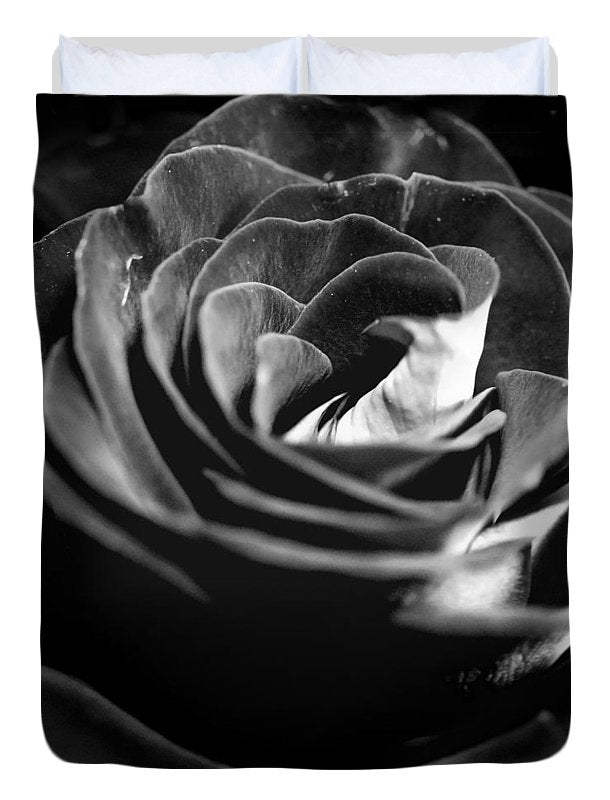 Large Black and White Rose - Duvet Cover