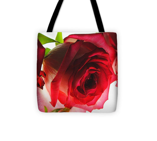 Pink Lined White Rose - Tote Bag