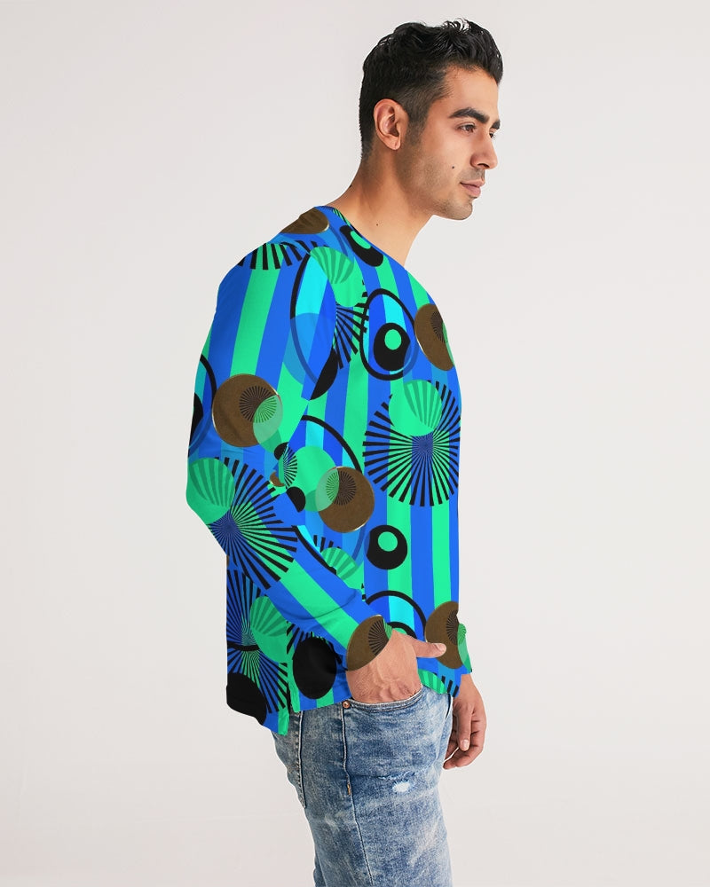 Blue Green Stripes and Dots Men's Long Sleeve Tee