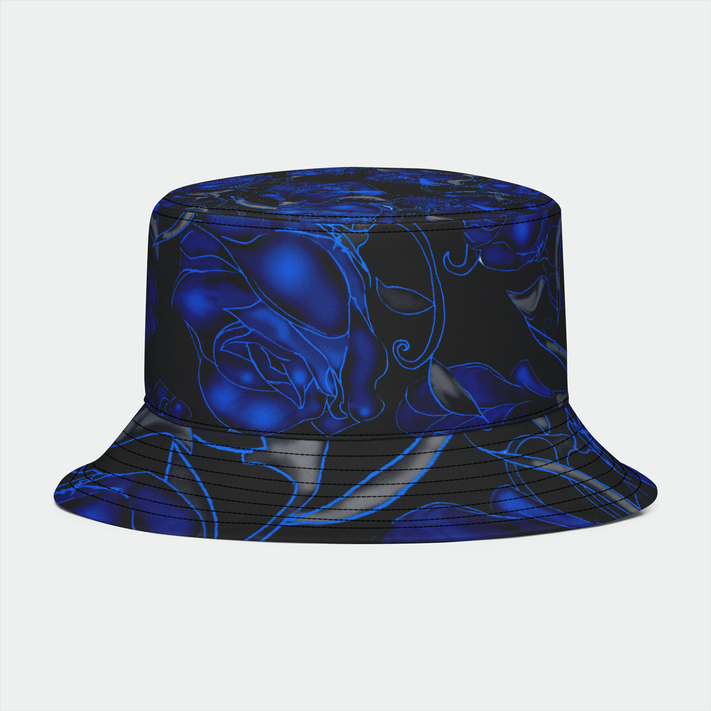 Blue Roses On Black Bucket Hat