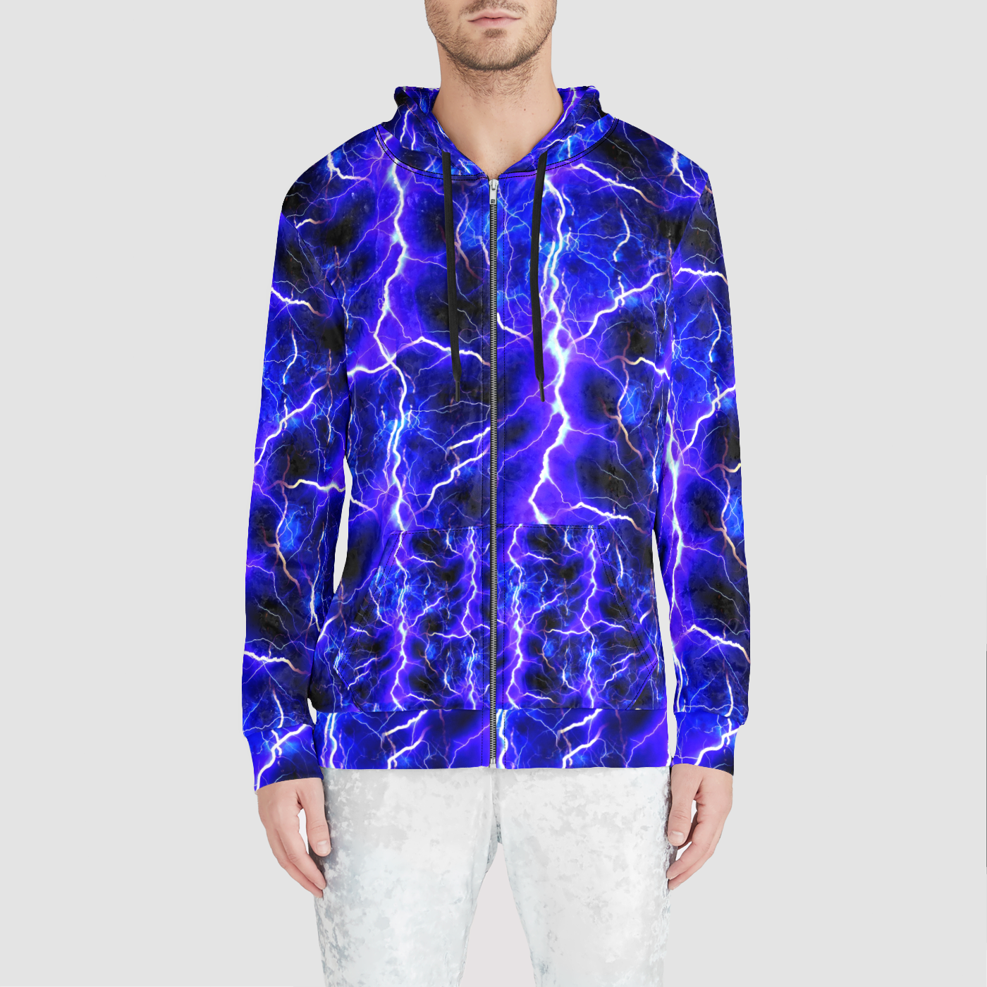 Blue Lightning Unisex Zip Relaxed Velvet Hoodie