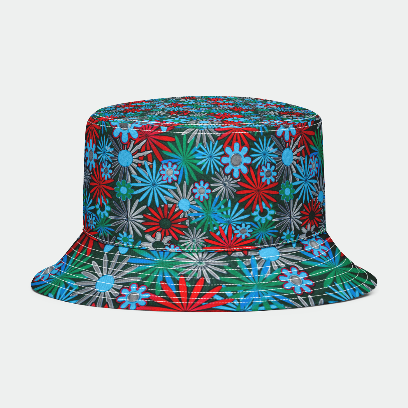 Blue and Red Daisies Bucket Hat