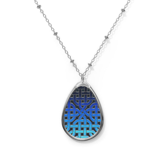 Blue Glass Celtic Knot Oval Necklace