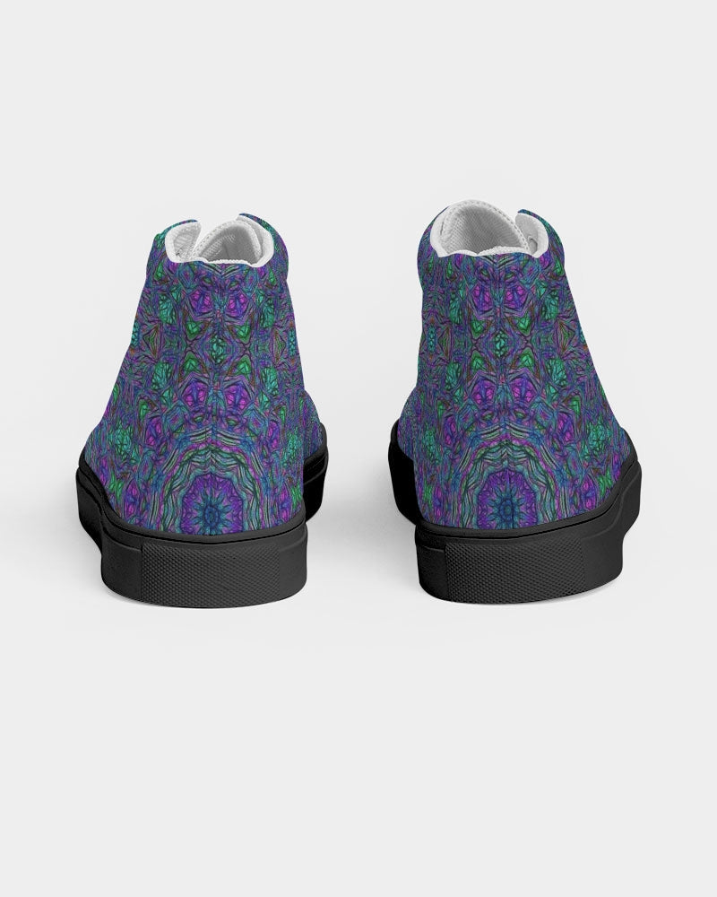 Blue Green Purple Kaleidoscope Women's Hightop Canvas Shoe - Black