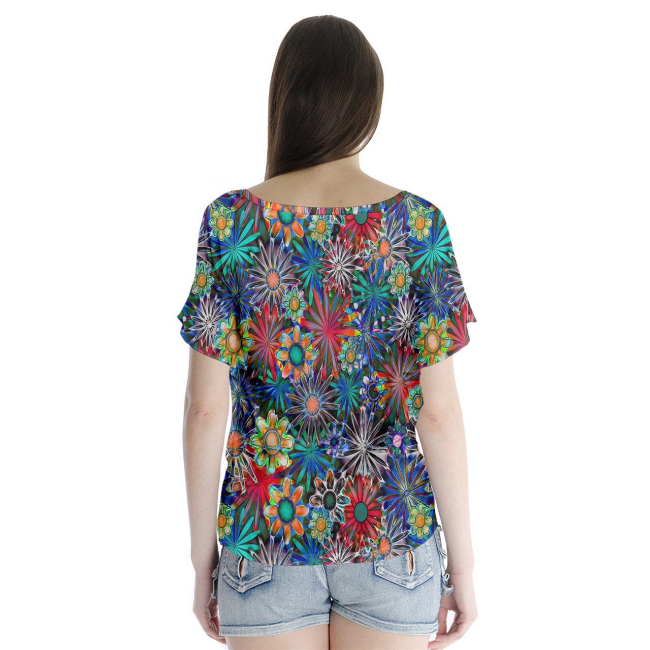 Daisy Garden V-Neck Flutter Sleeve Top