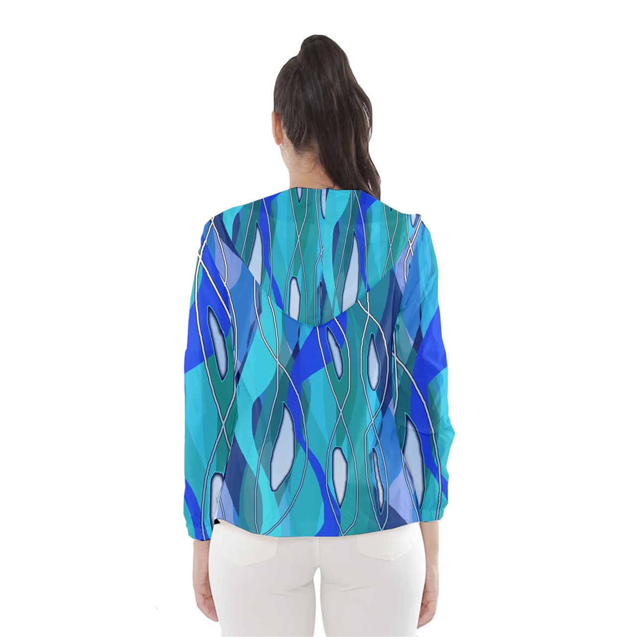 Wavy Blue Women's Hooded Windbreaker