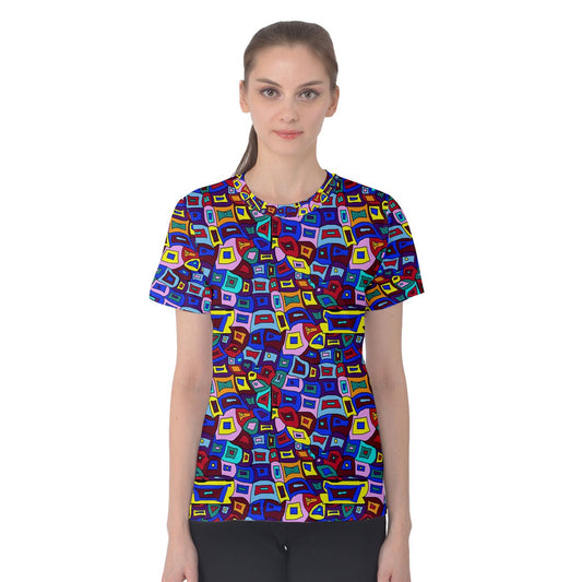 Wavy Square Pattern Women's Cotton Tee