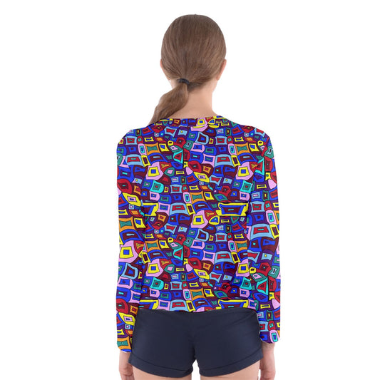 Wavy Square Pattern Women's Long Sleeve Tee