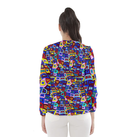 Wavy Square Pattern Women's Hooded Windbreaker