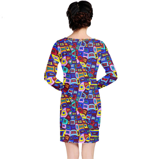 Wavy Square Pattern Long Sleeve Nightdress