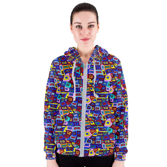 Wavy Square Pattern Women's Zipper Hoodie