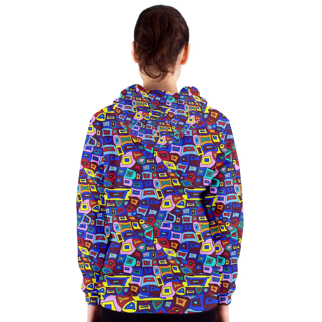 Wavy Square Pattern Women's Zipper Hoodie