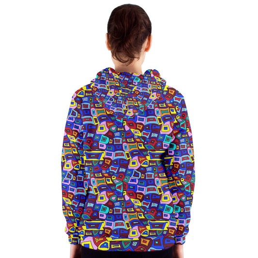 Wavy Square Pattern Women's Zipper Hoodie