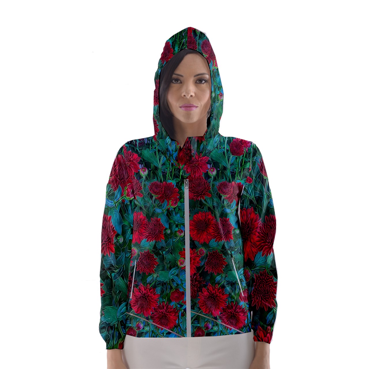 Red Mums Women's Hooded Windbreaker