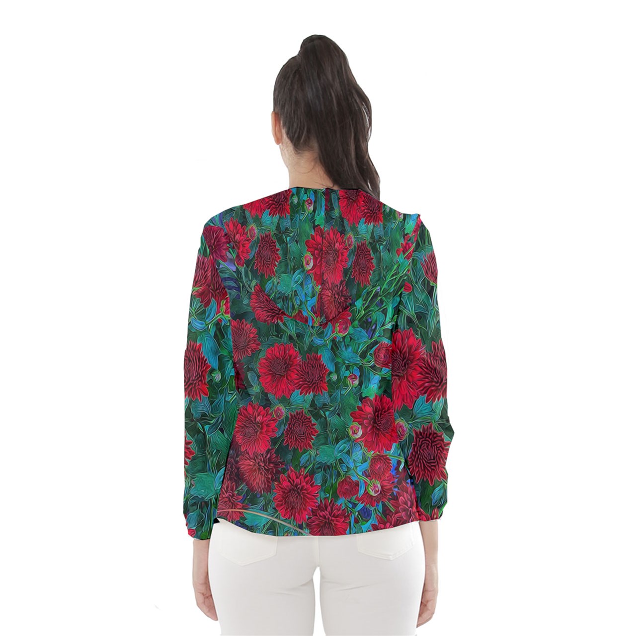 Red Mums Women's Hooded Windbreaker